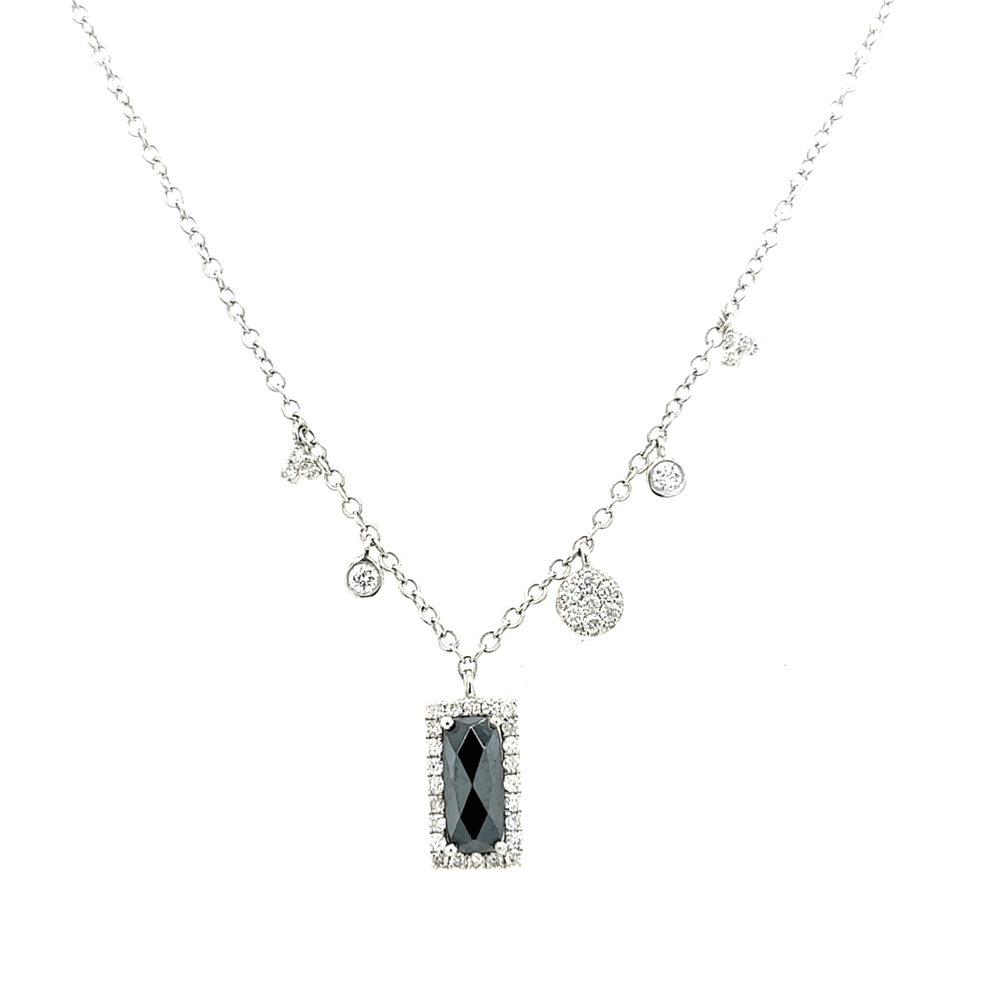Meira T 14k White Gold Rectangle Hematite and Diamond Neclace