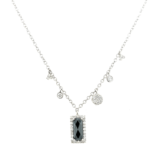 Meira T 14k White Gold Rectangle Hematite and Diamond Neclace