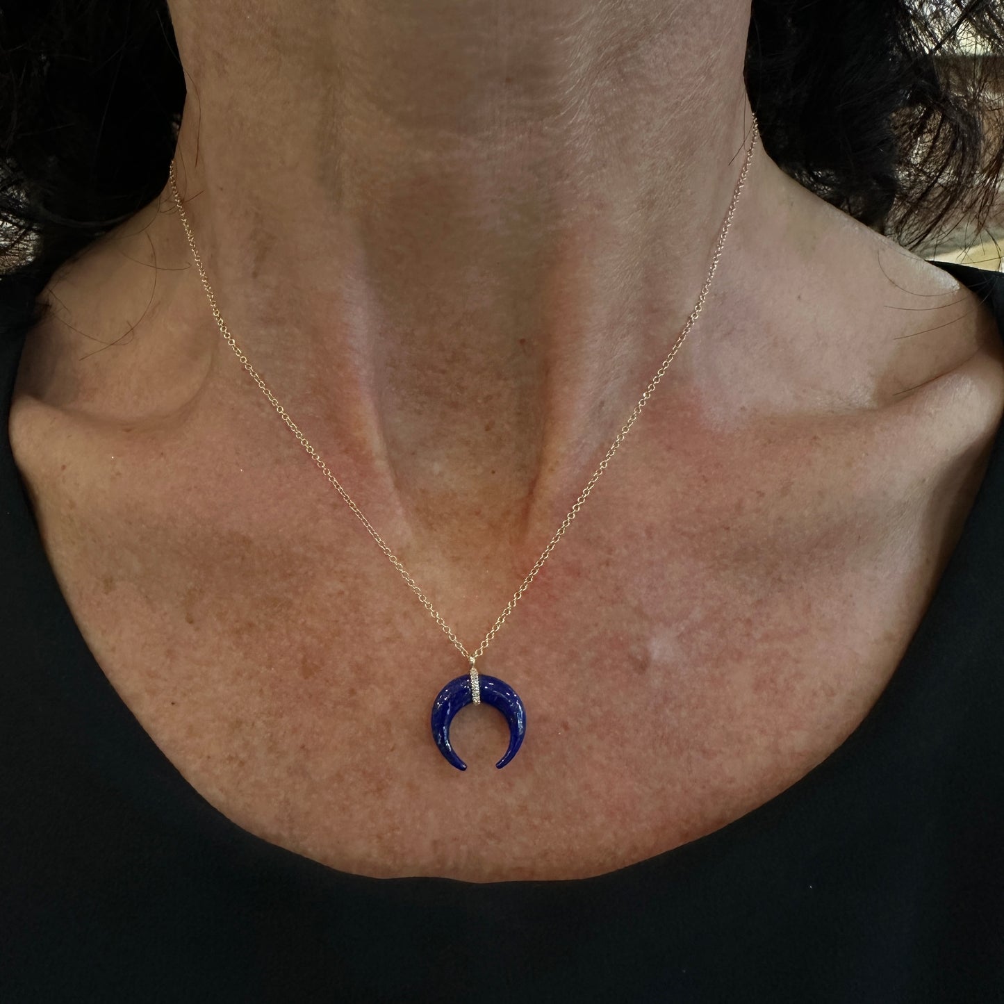 14kt Lapis and Diamond Horn Necklack