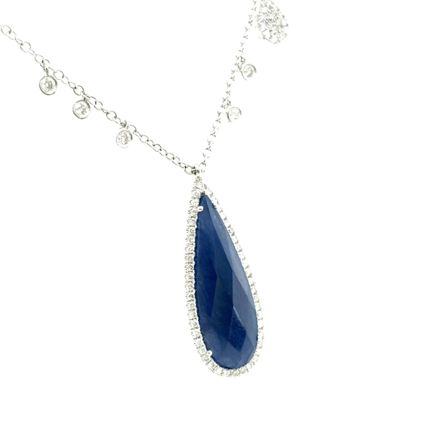 Meira T 14k White Gold Pear Shape Sapphire Slice and Diamonds Charms Necklace