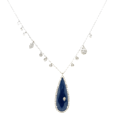 Meira T 14k White Gold Pear Shape Sapphire Slice and Diamonds Charms Necklace