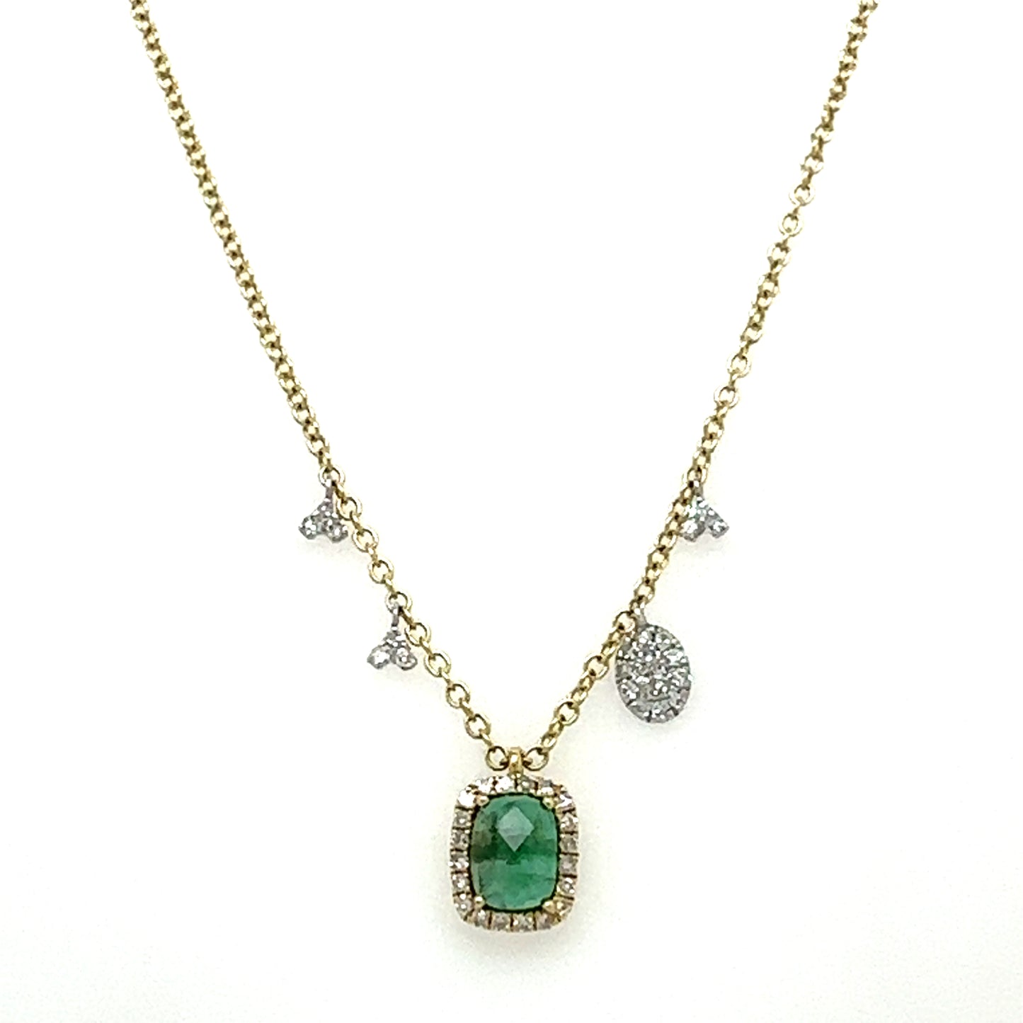 Meira T 14kt Petite Emerald Slice and Diamond Necklace