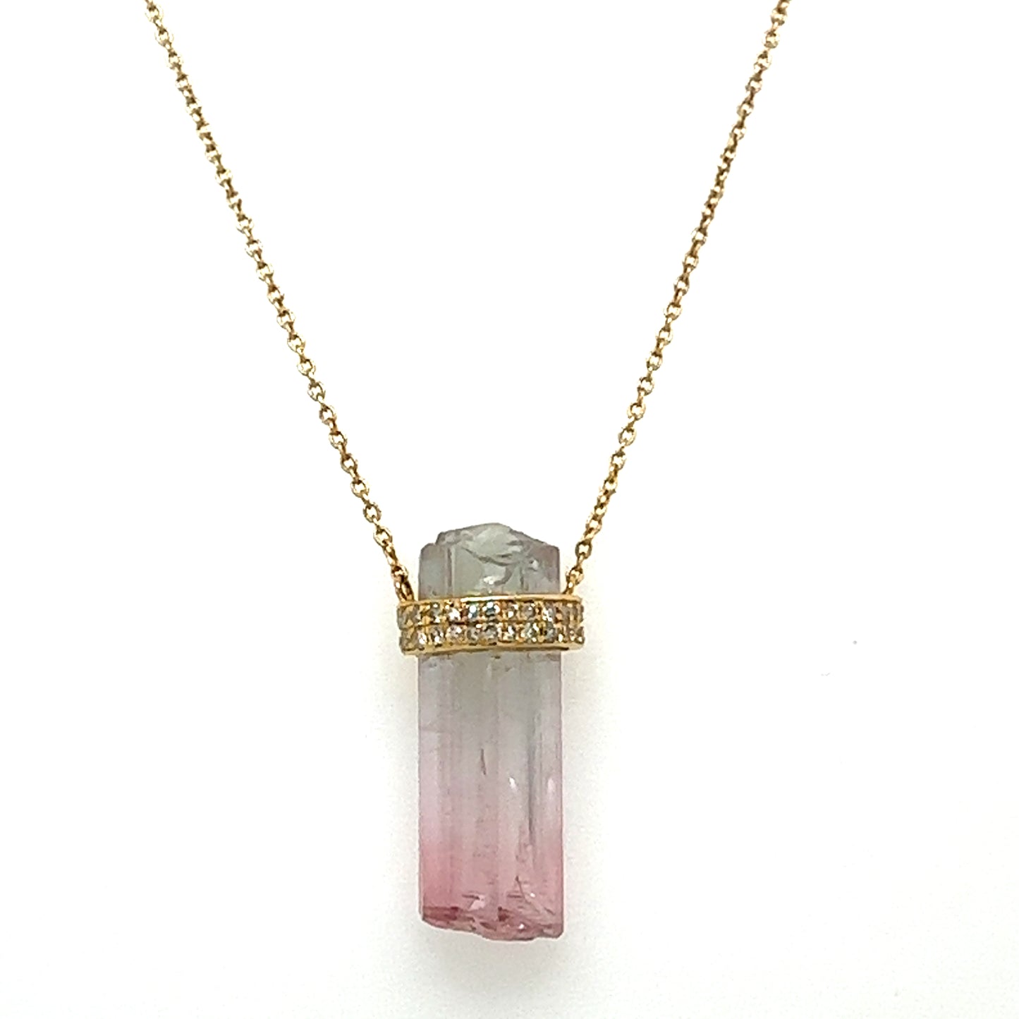 14kt Pink Ombre Tourmaline Point Necklace with Diamonds