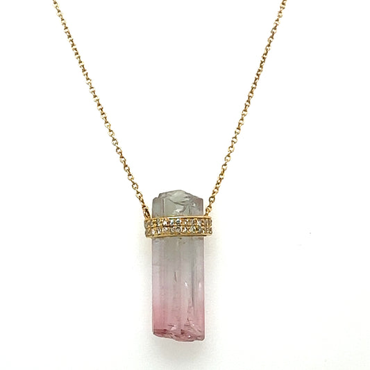 14kt Pink Ombre Tourmaline Point Necklace with Diamonds