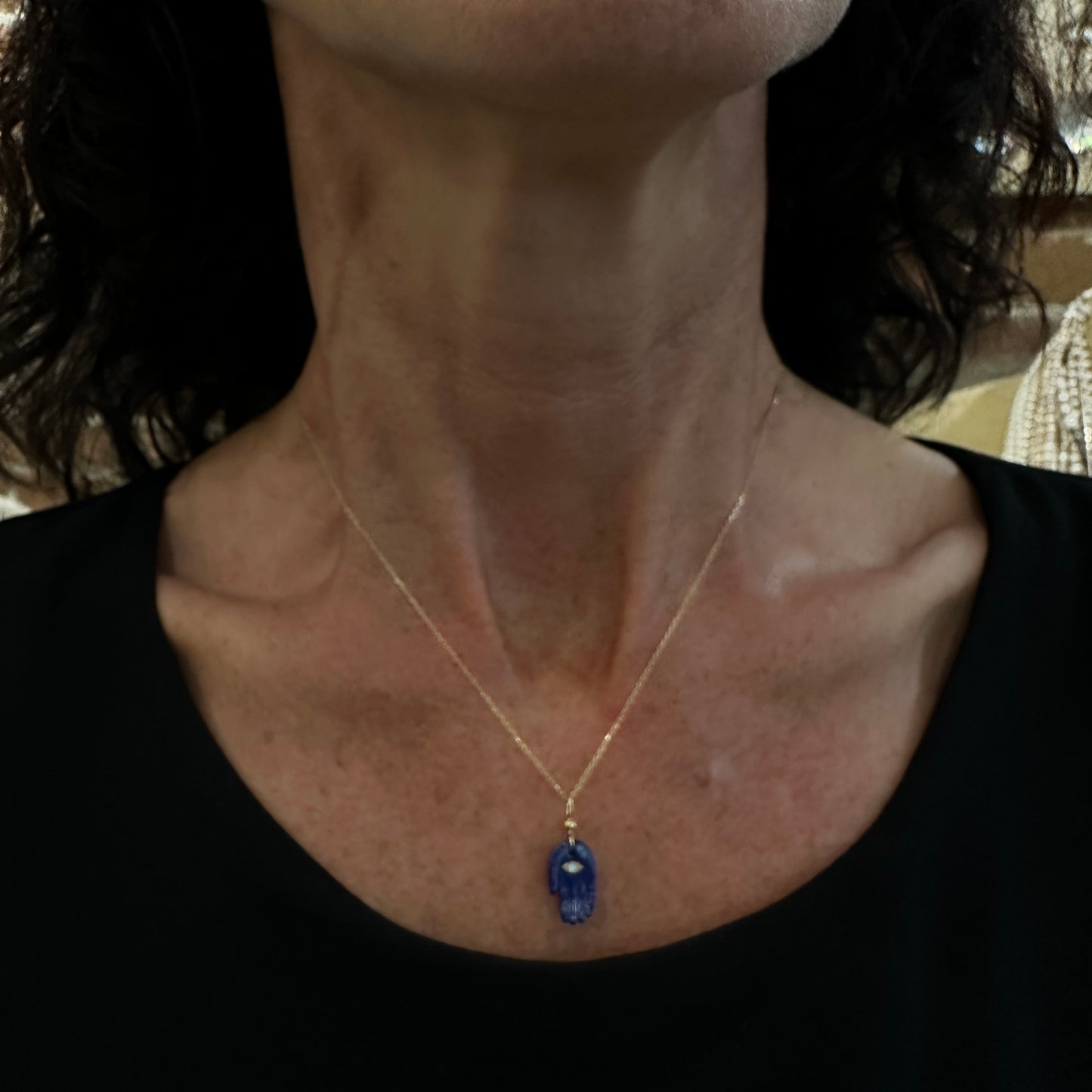 Celine Daoust 14kt Yellow Gold Lapis and Diamond Mudra's Pendant Necklace