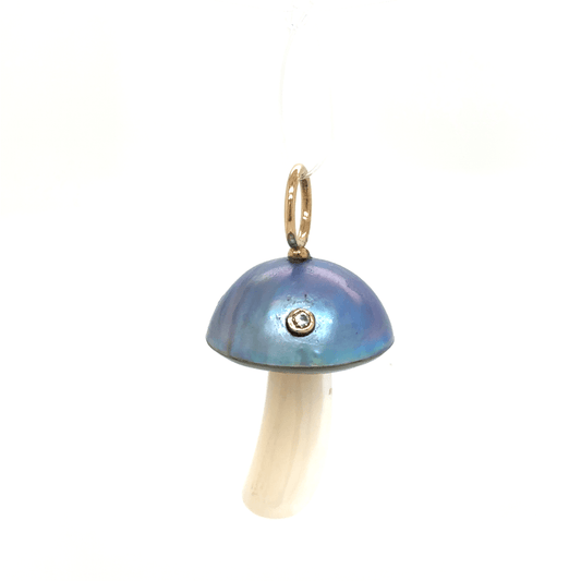 Maura Green Blue Mabe Pearl Mushroom Charm with Diamond Accent 14KY