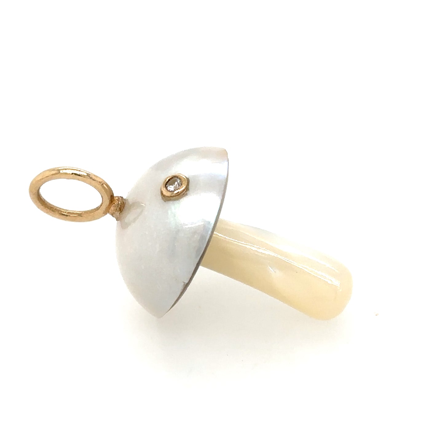 Maura Green White Mabe Pearl Mushroom Charm with Diamond Accent 14KY