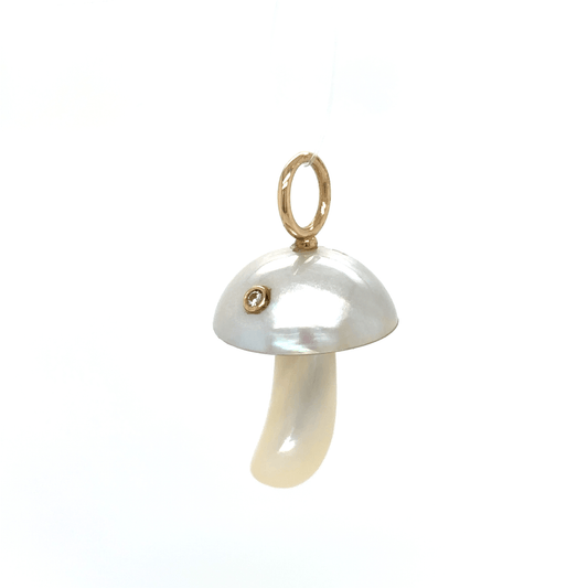 Maura Green White Mabe Pearl Mushroom Charm with Diamond Accent 14KY