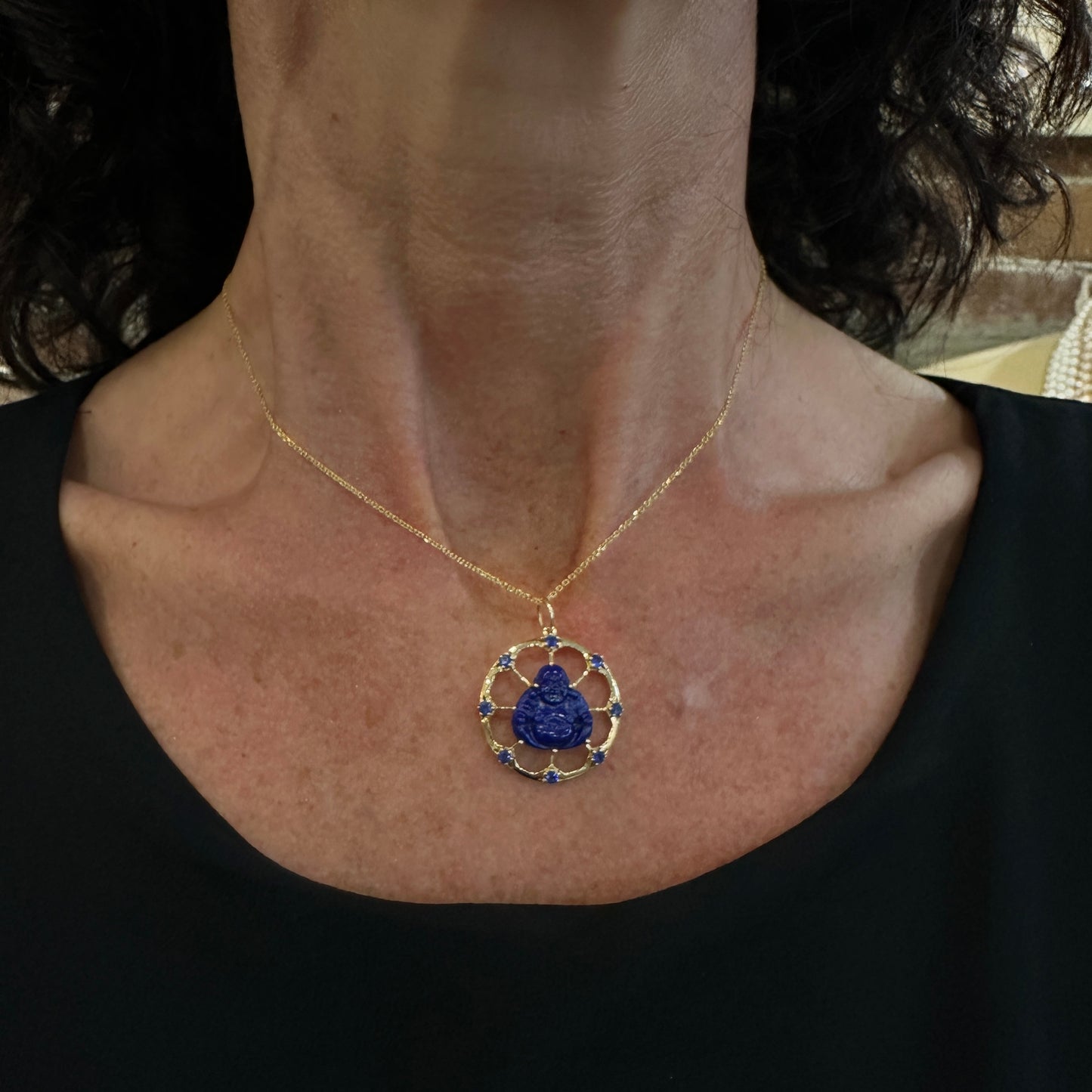 14kt Lapis and Sapphire Buddha Pendant