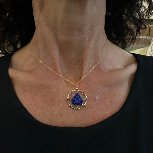 14kt Lapis and Sapphire Buddha Pendant