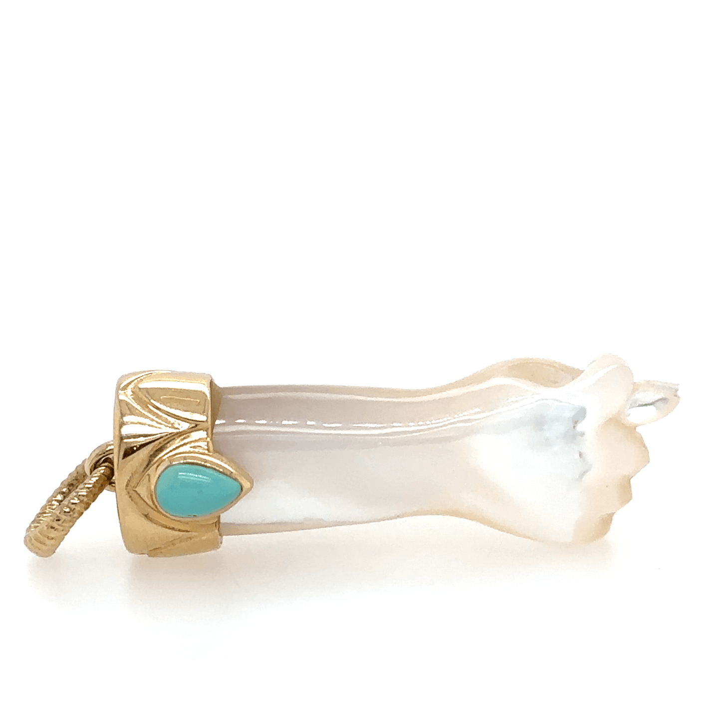 Maura Green White Mother of Pearl Mano Figa Charm 14KY Turquoise