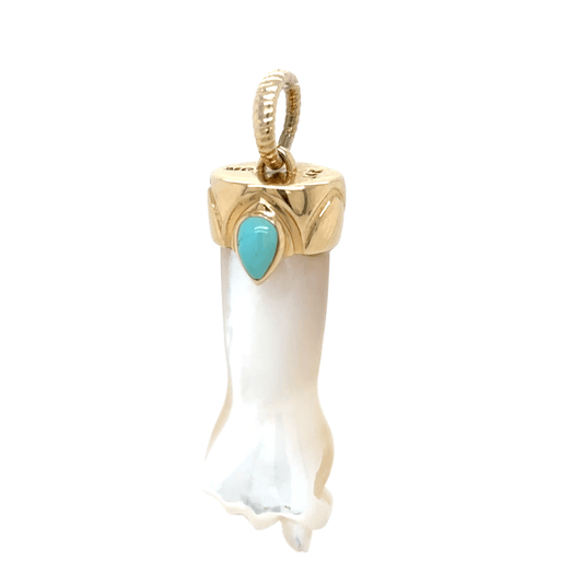 Maura Green White Mother of Pearl Mano Figa Charm 14KY Turquoise