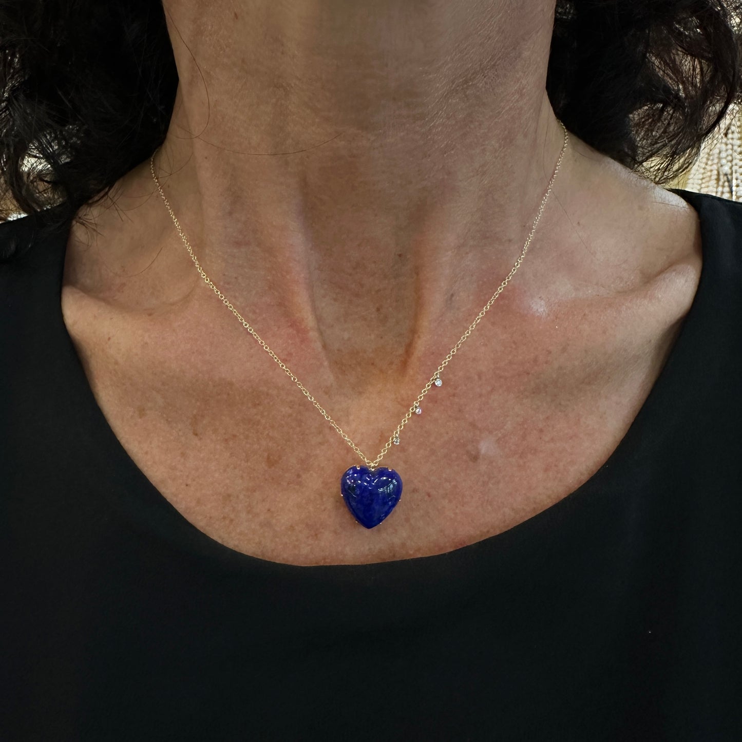 Meira T 14kt Asymmetrical Diamond and Lapis Heart Necklace