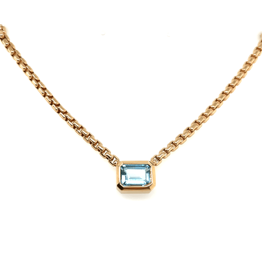 Zoë Chicco 14k Emerald Cut Bezel Set Aquamarine Pendant Necklace