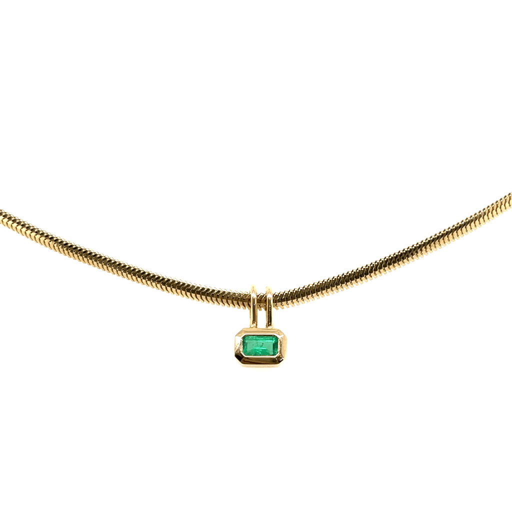 Zoë Chicco 14k Emerald Cut Emerald Pendant Snake Chain Necklace