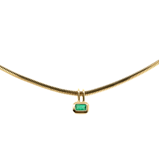 Zoë Chicco 14k Emerald Cut Emerald Pendant Snake Chain Necklace