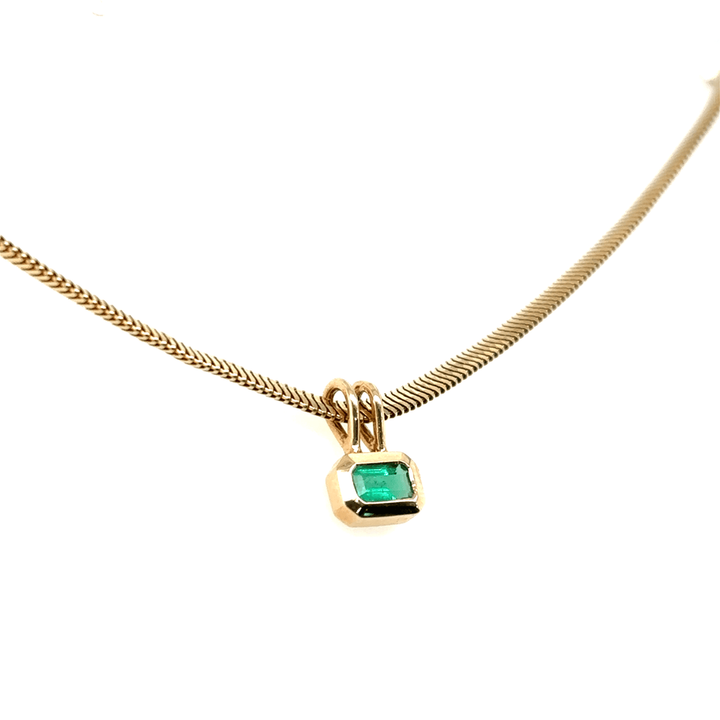 Zoë Chicco 14k Emerald Cut Emerald Pendant Snake Chain Necklace