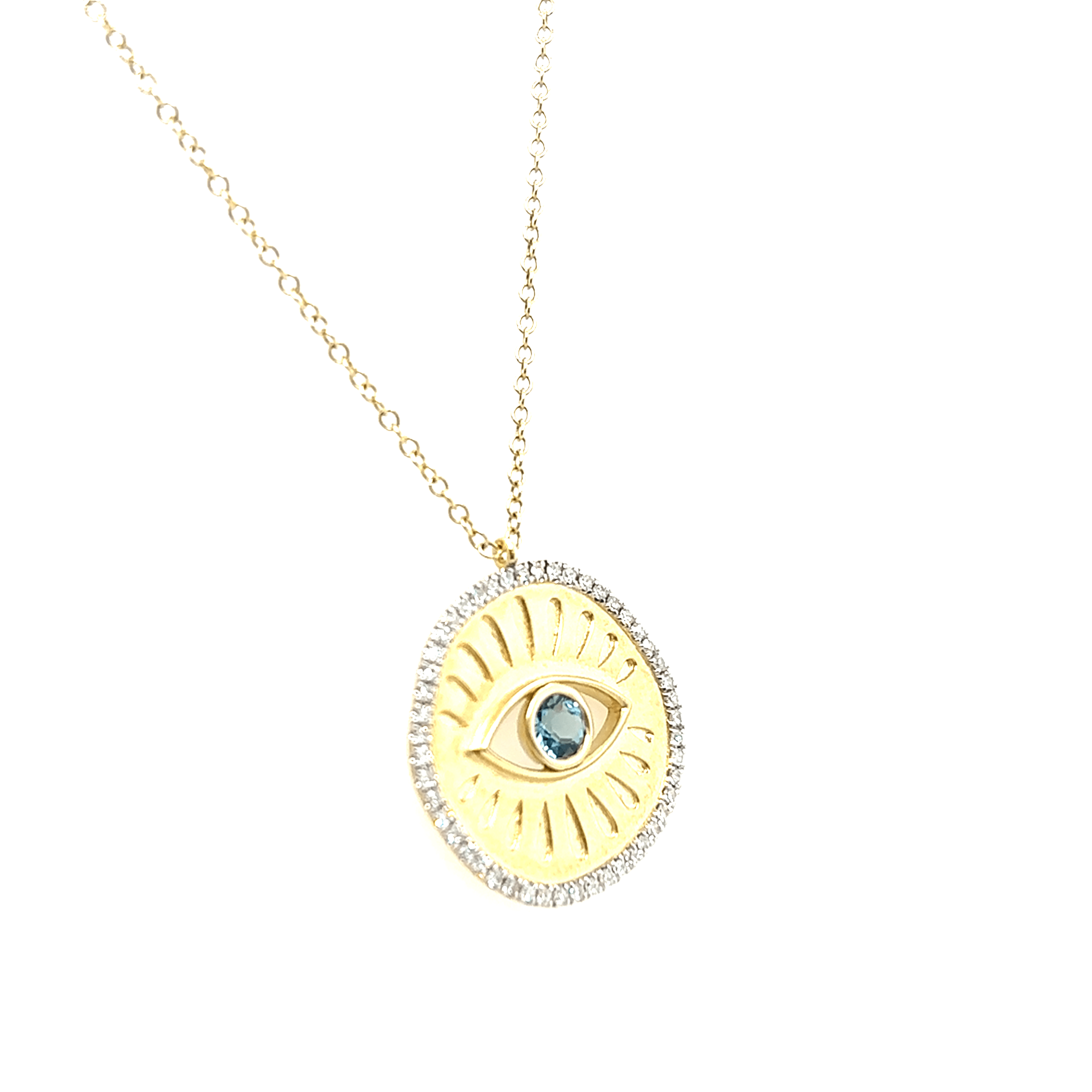 Meira T 14k London Blue Topaz Diamond Evil Eye Necklace