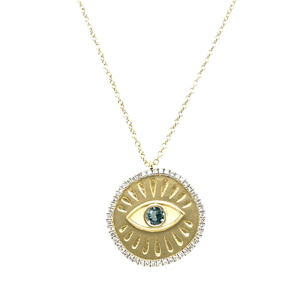 Meira T 14k London Blue Topaz Diamond Evil Eye Necklace