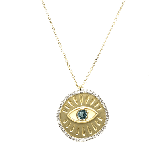 Meira T 14k London Blue Topaz Diamond Evil Eye Necklace
