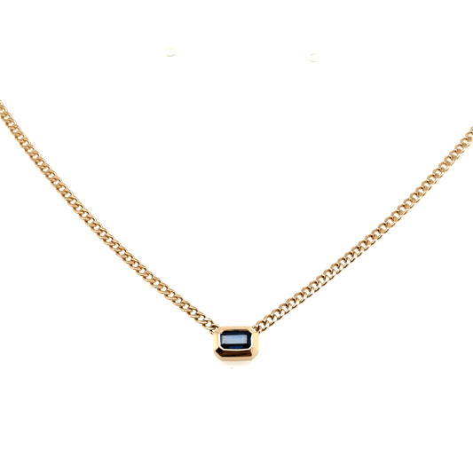Zoë Chicco 14k Emerald Cut Blue Sapphire Bezel XS Curb Chain Necklace