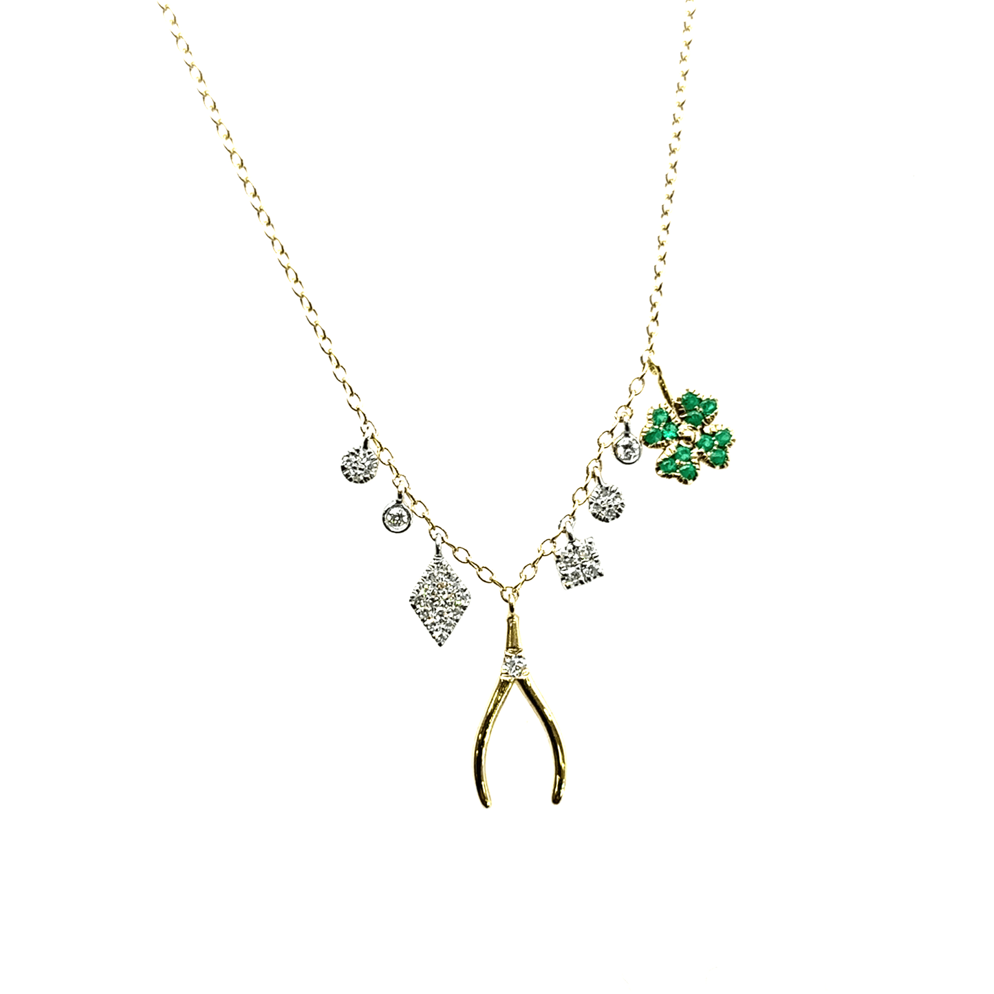 Meira T 14k Emerald and Diamond Lucky Charm Necklace