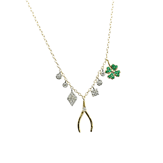 Meira T 14k Emerald and Diamond Lucky Charm Necklace