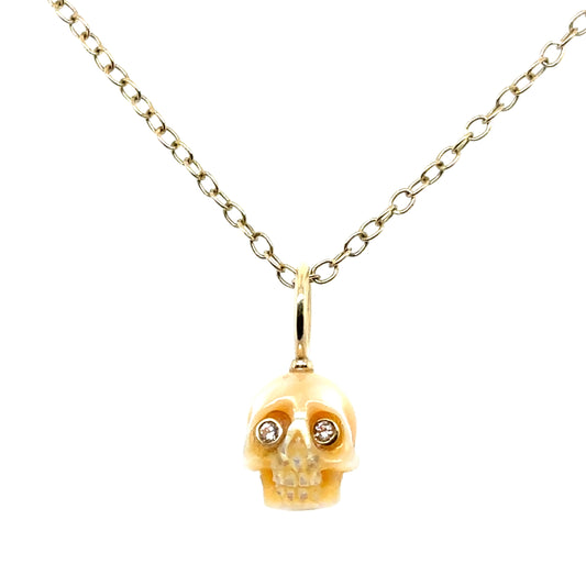 Maura Green 14KT Carved Pearl and Diamond Skull Pendant