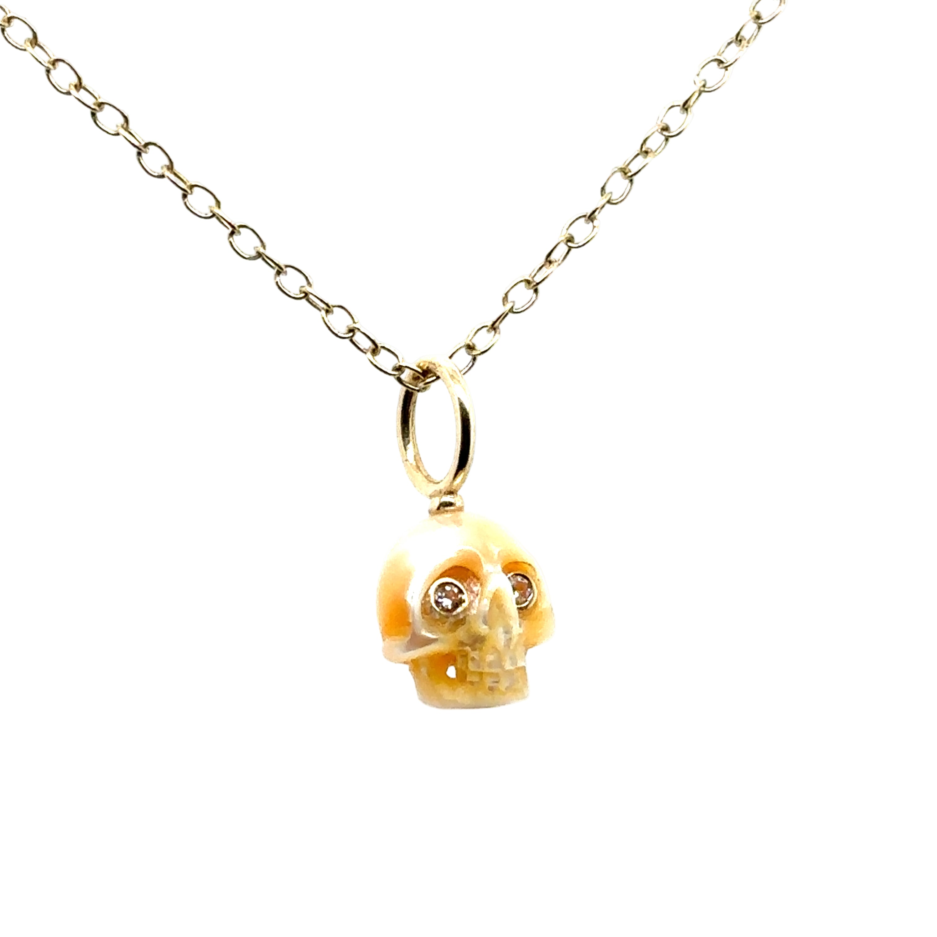 Maura Green 14KT Carved Pearl and Diamond Skull Pendant