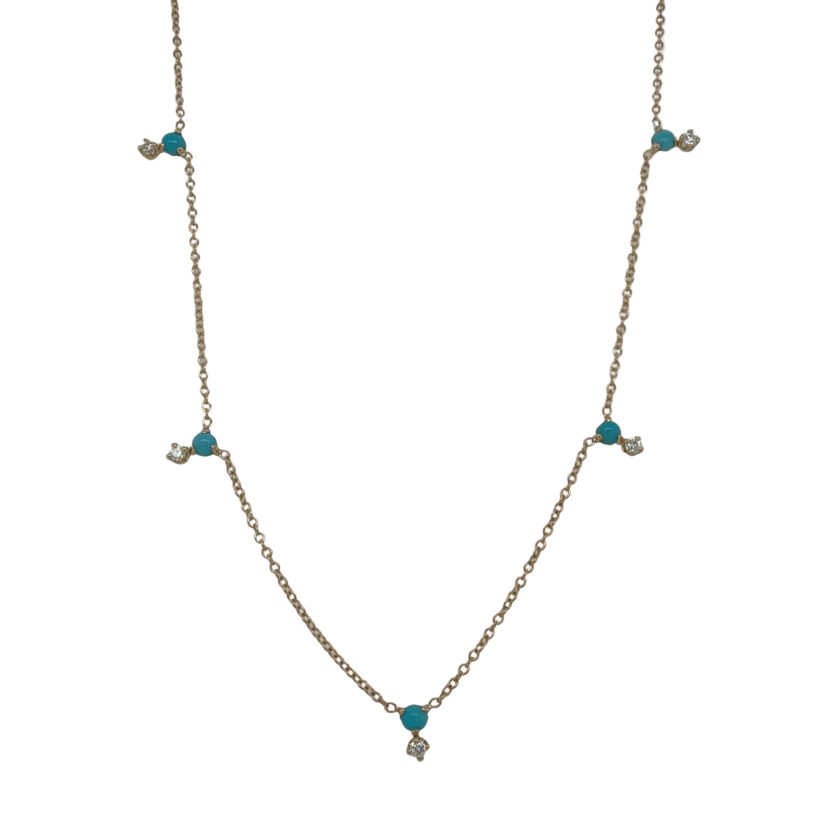 Zoë Chicco 14K Stacked Prong Turquoise & Diamond Station Necklace
