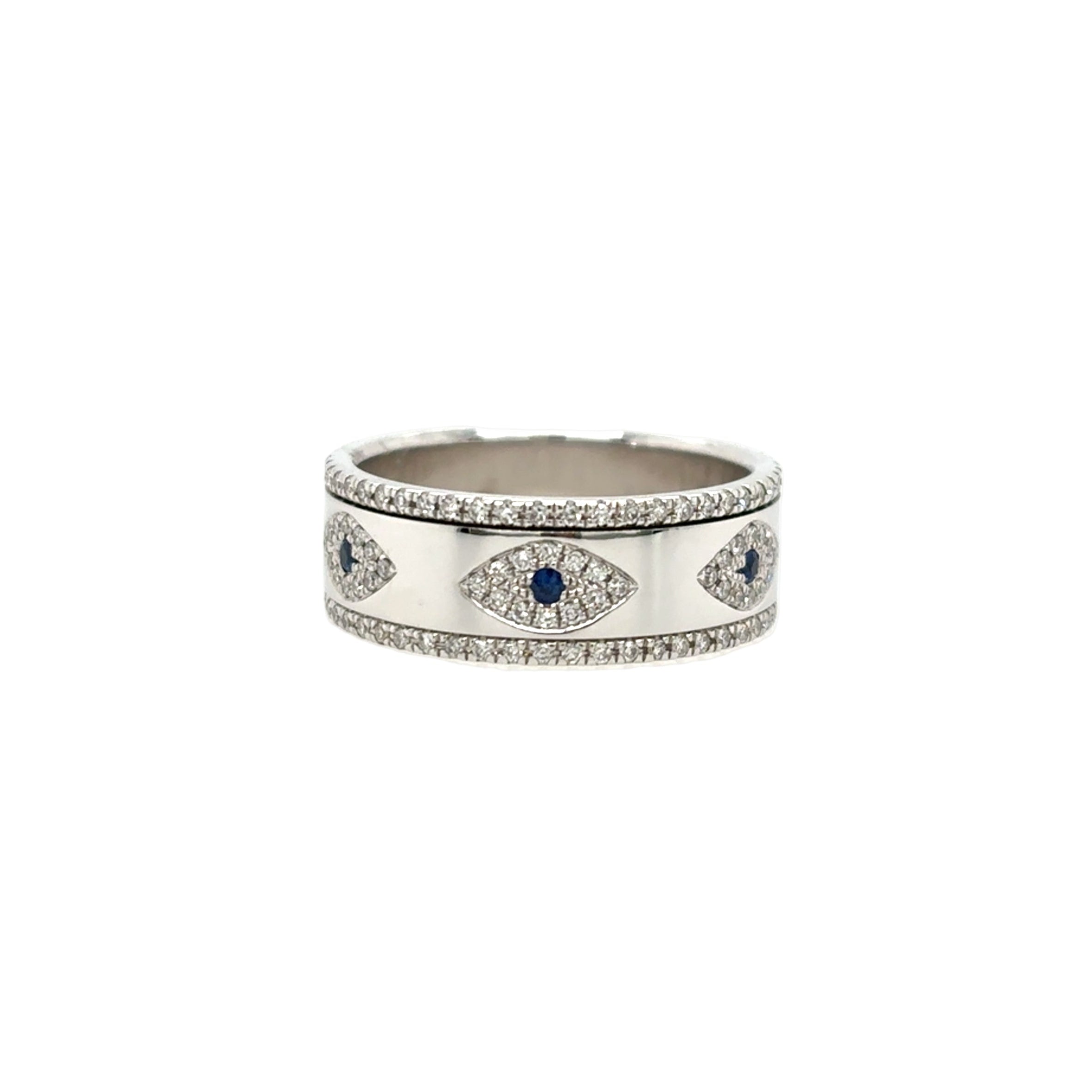 14KT Diamond and Sapphire Eye Spinner Eternity Band