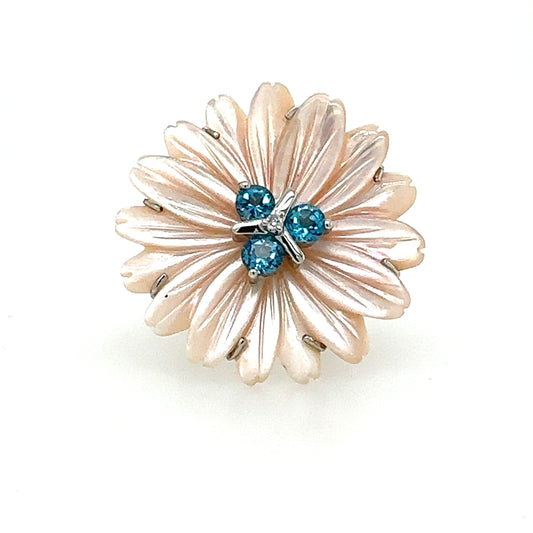 14k Mother-of-Pearl and Blue Topaz Flower Ring