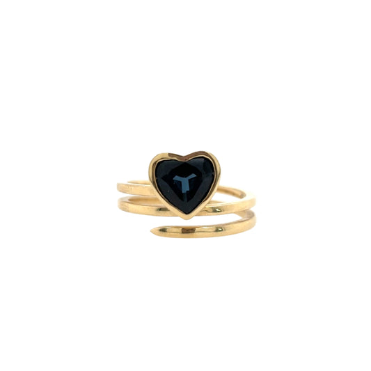 14KT Heart-shaped London Blue Topaz Spiral Ring