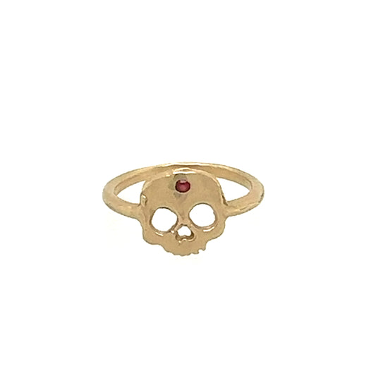 Victoria Cunningham 14kt Skull Ring with Ruby Accent