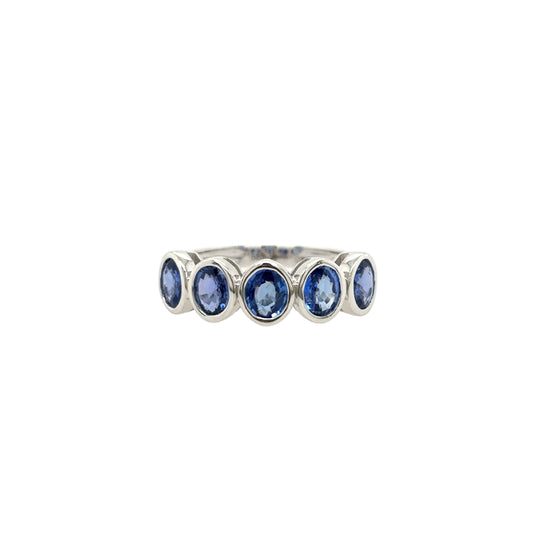 14KT Bezel-set Oval-cut Sapphire Half Band