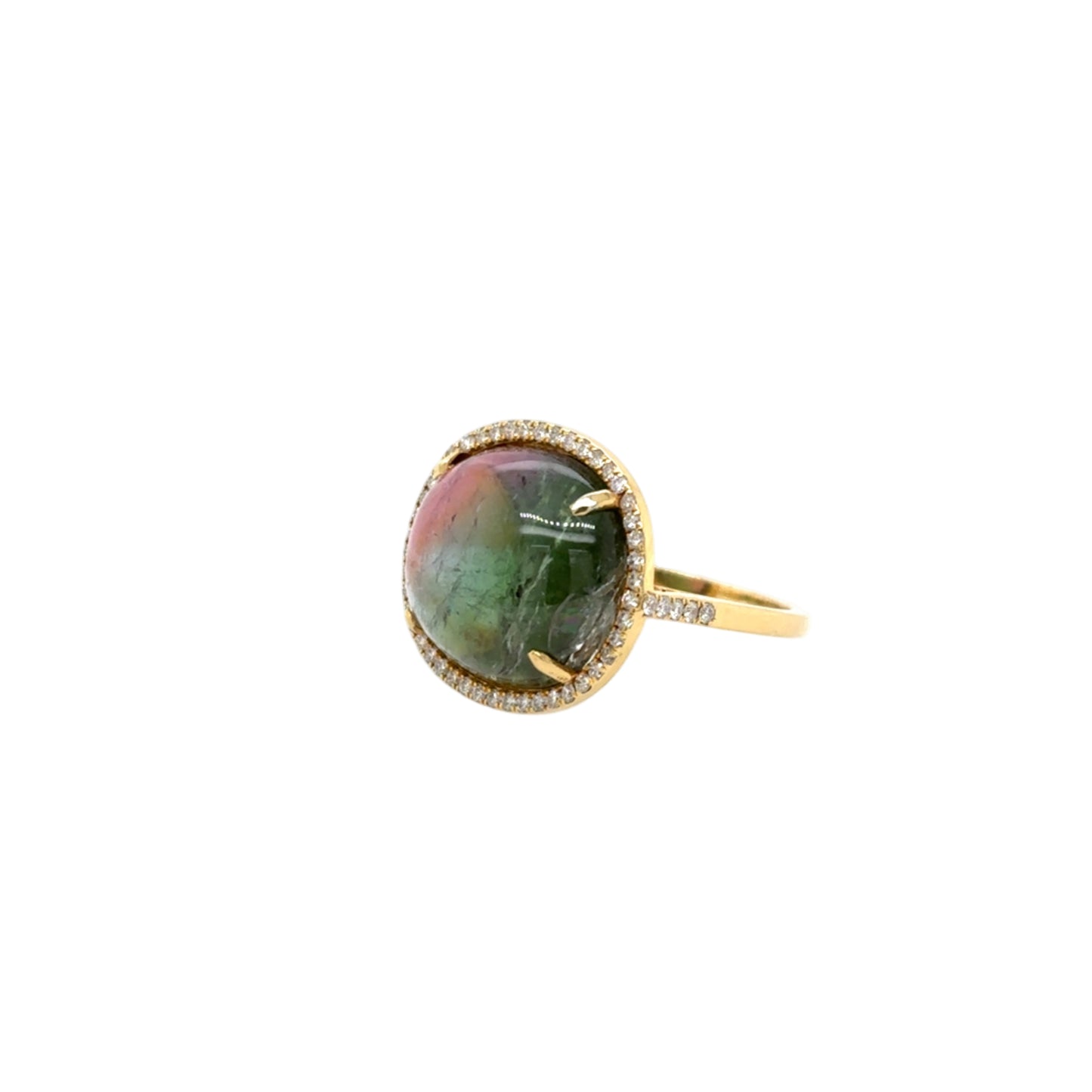 18KT Cabochon Watermelon Tourmaline and Diamond Ring