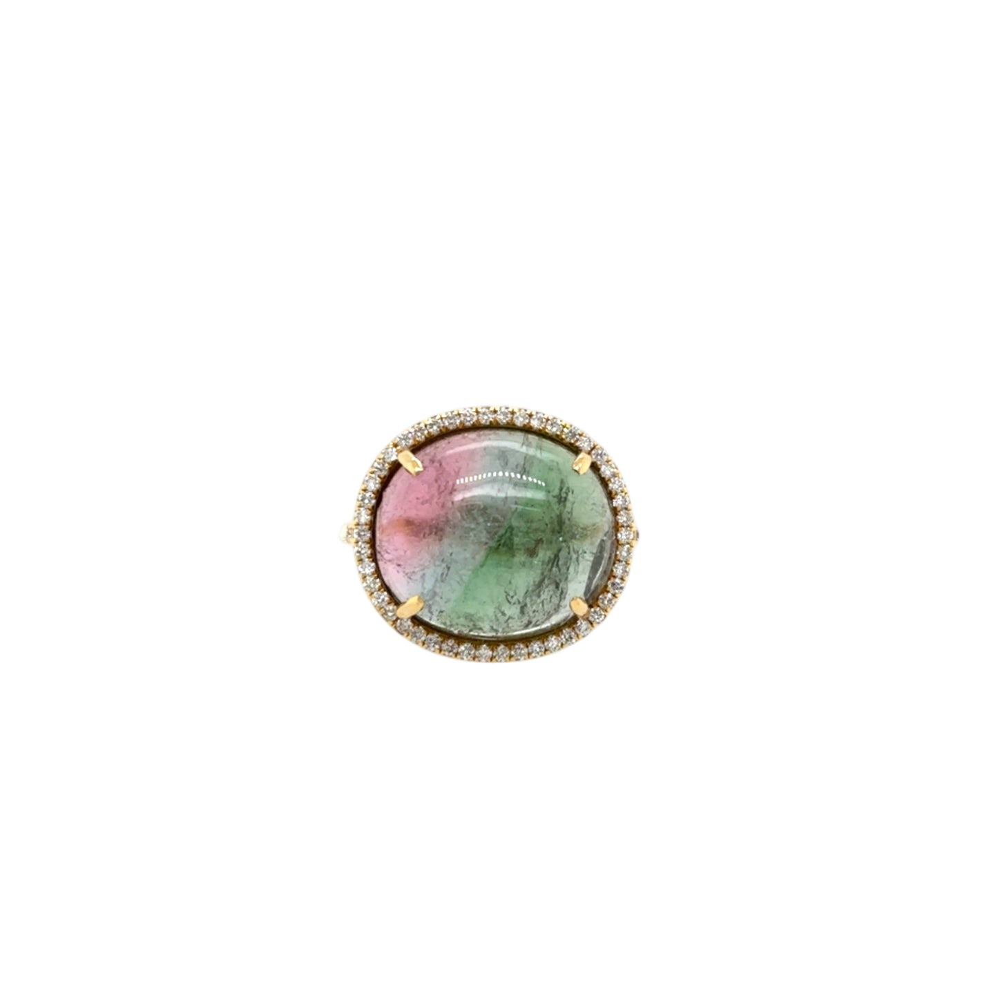 18KT Cabochon Watermelon Tourmaline and Diamond Ring