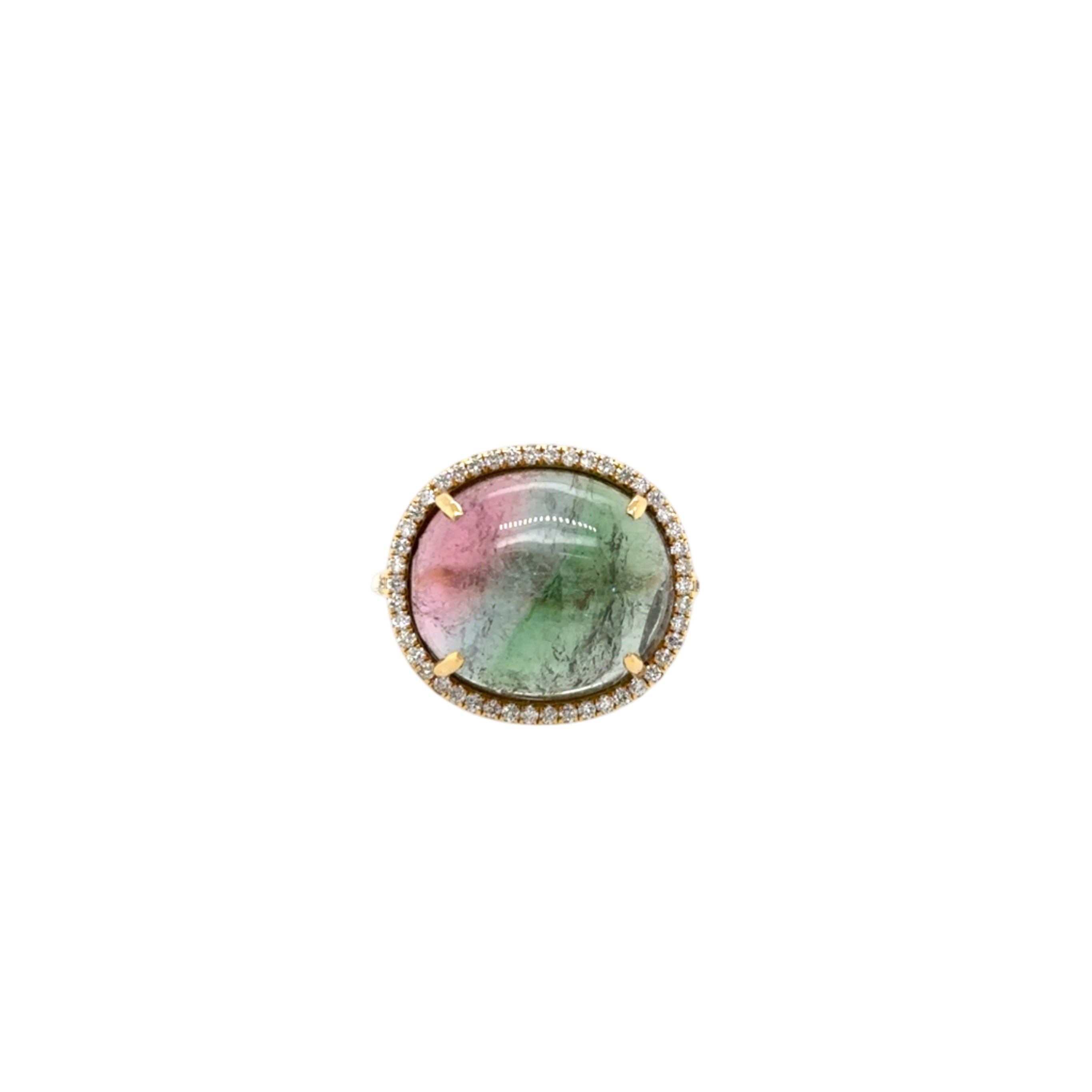18KT Cabochon Watermelon Tourmaline and Diamond Ring