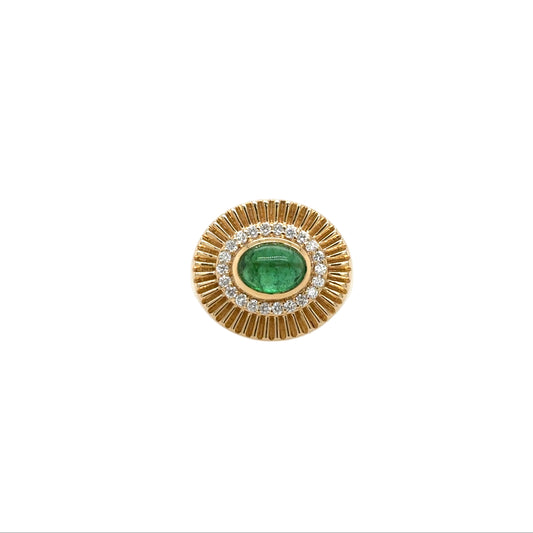 14KT Cabochon Emerald and Diamond Cocktail Ring