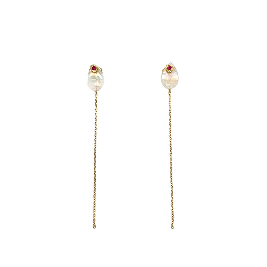 Monaka 18K Flat Pierced Ruby and Opal Earrings