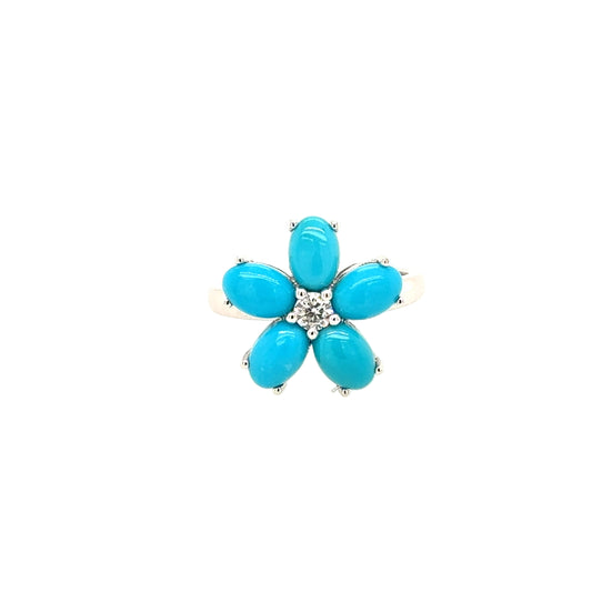 18KT Turquoise and Diamond Flower Ring