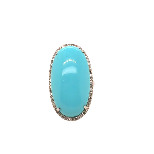 14KT Oval Turquoise Ring with Diamond Halo