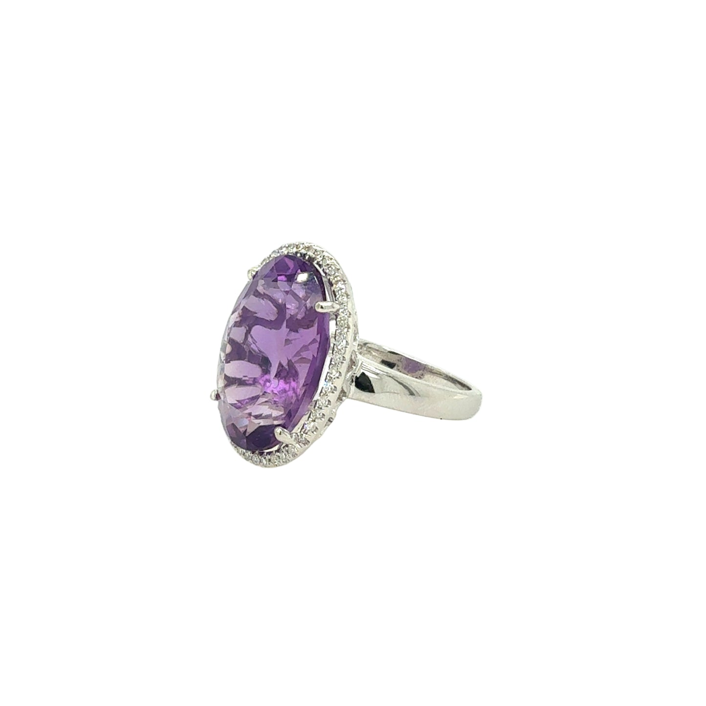 14KT Oval Amethyst Ring with Diamond Halo