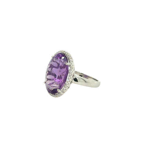 14KT Oval Amethyst Ring with Diamond Halo