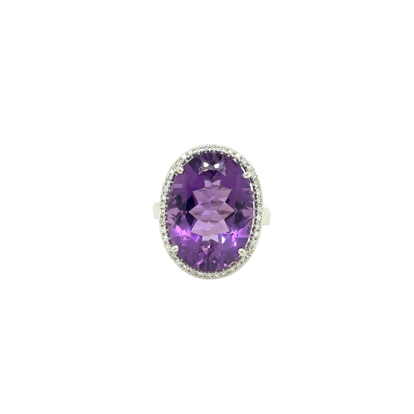 14KT Oval Amethyst Ring with Diamond Halo