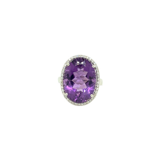 14KT Oval Amethyst Ring with Diamond Halo
