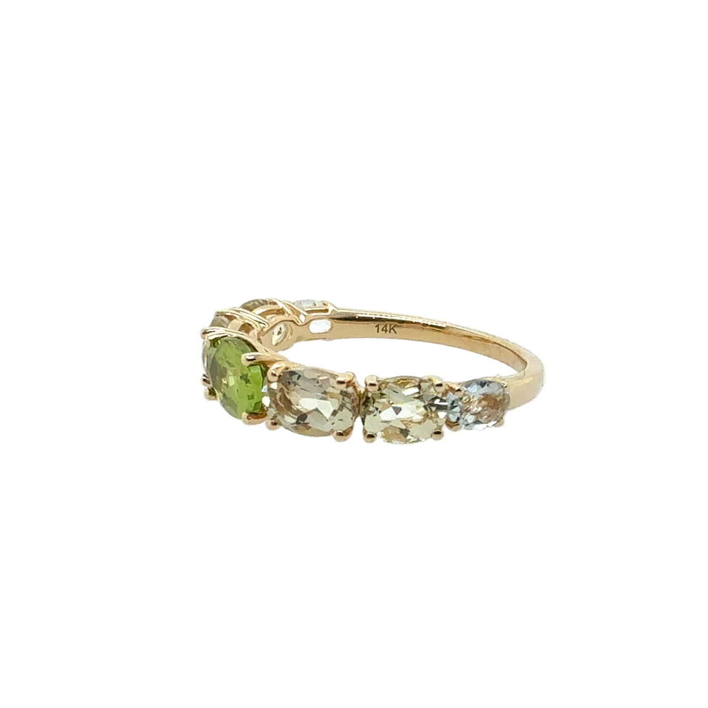 14KT Peridot-Lemon Quartz-Green Amethyst Ring