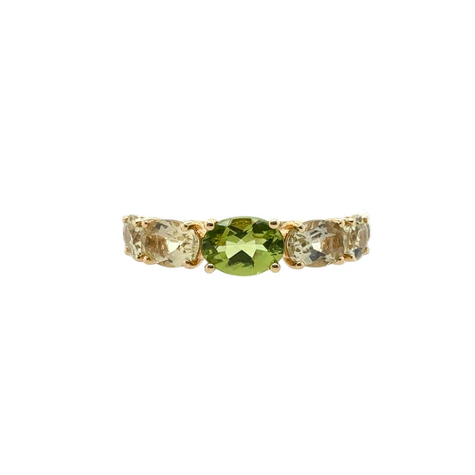 14KT Peridot-Lemon Quartz-Green Amethyst Ring