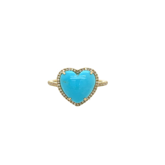14KT Heart-shaped Turquoise and Diamond Ring