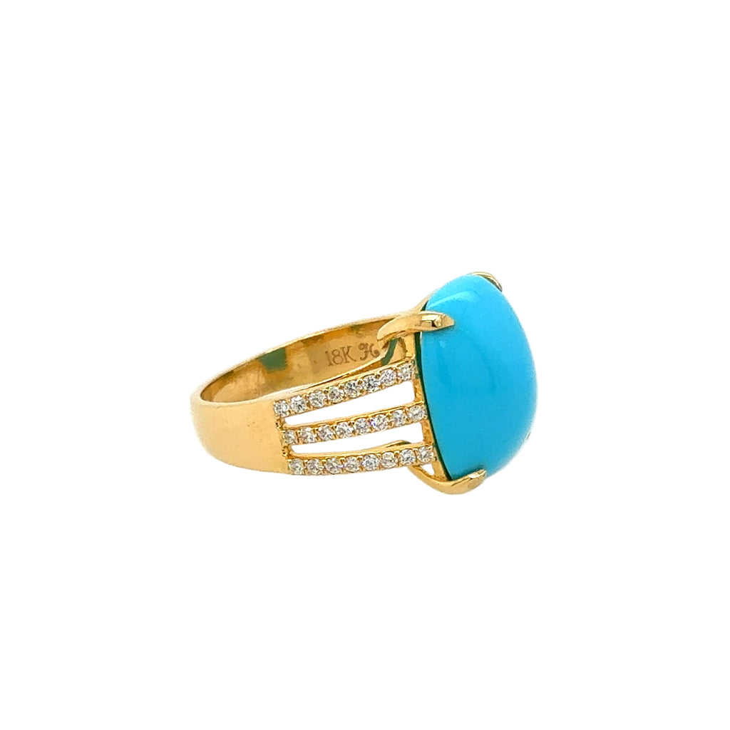 18KT Emerald-Cut Turquoise and Diamond Ring